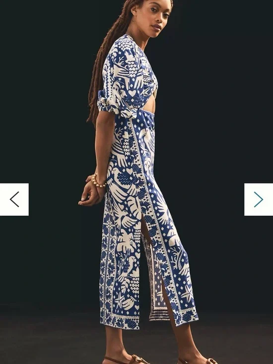 FARM Rio Blue and White Botanical Cutout Maxi Dress NWT Size Small - Picture 3 of 12